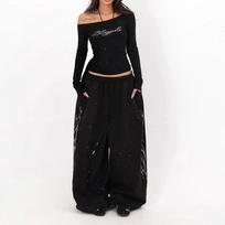 Women's Silver Rhinestone Sprinkle Hip Hop Jazz Wide-Leg Dance Pants M juoda