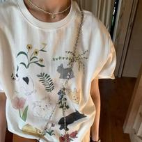 Women Vintage Floral And Animal Graphic Crew Neck Roll Cuff Short Sleeve T-shirt S balta