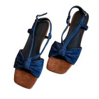 Retro Ankle-length Open-toe High-heeled Sandals for Women, New Style Shoes 34 mėlyna