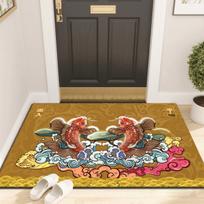Yellow Double Carp Leather Wealth Attraction Non-Slip Entrance Floor Mat 50x80cm