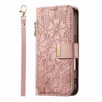 Compatible with iPhone 17/16e/15/14/13/12 Pro Max 16 Plus Lanyard Zipper Wallet Case Dual Card Holder Flip Stand Magnetic Buckle For iPhone 16e rožinė