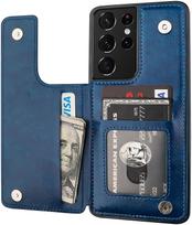 for Samsung Galaxy S21 FE S20 Note 20 Ultra Wallet Case with Card Holder PU Leather Card Slots Case Double Magnetic Clasp Cover for Galaxy A20S mėlyna