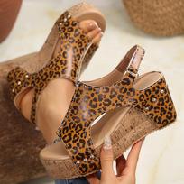 Leopard Print Chunky Platform for Sandals Women  Summer Thick Sole Wedge Sandals Woman Peep Toe Casual Beach Shoes 36