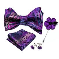 Šaunus vyriškas peteliškės rankogalių sąsagos Boutonniere purpurinis šilkas drugelis peteliškė Vestuvių pažintys LH-1001