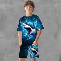 Boys Animal Shark T-shirt & Shorts T-shirt Set Clothing Set Short Sleeve 3D prints Summer Active Sports Fashion Polyester Kids 100CM