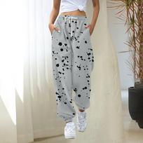Women's High Waisted Retro Spotted Printed Pants With Pockets For Spring And Autumn Wear L