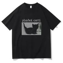 Playboi Carti Dydeli Hip-Hop marškinėliai Mielas Katės Harajuku Spausdinimo Marškinėlis Įprasti Vyriški Viršutiniai Drabužiai Kokybiški Raperio Marškinėliai M