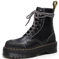 Thick-bottomed hole Martin boots Side zipper women's short boots, muffin bottom lace-up tooling boots 35 juoda