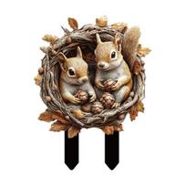 Yousheng Cute Animal Garden Stake, 2D Acrylic Chickens Elephants Yard Art Stake, Waterproof Outdoor Squirrel Decoration for Lawn Flower Bed Planter D