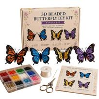 3D Beaded Butterfly Craft Kit, Tiny Beaded Animal DIY Handmade Art Set with Instruction, Cute 4-Pack Butterflies Beadwork Kit for Beginners, A