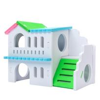 Wooden Hamster Deluxe Double Deck Villa Natural Living Hideout Hut Toy Small Animal Chew Toy for Hamster Cage