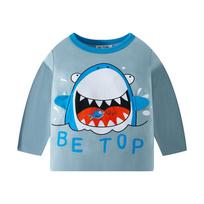 2026 Cartoon Shark Print Boys' Pure Cotton Long Sleeve T-shirt - Round Neck, Autumn Wear 100 cm