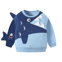 2026 Autumn Winter Boys' Shark Hoodie: Warm Velvet Pullover for Kids 140 cm