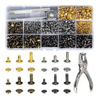 480 rinkinių 4 spalvos 3 dydžiai Odiniai kniedės Dvigubos galvutės Kniedės Vamzdeliniai metaliniai kniedės Odos gaminiams, Odiniams batams 1 black