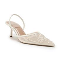 Moteriški slingback bateliai su aukštu kulnu, tiulio bateliai su gėlių siuvinėjimu, smailus stiletto kulnas, įsispiriami sandalai suknelei, vakarėliui, vestuvėms, moteriški batai 36 smėlis