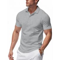 Men Short Sleeve Polo Shirt Classic Fit Soft Cotton Knit Fabric Three Button Placket Collar Casual Top M