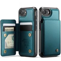 For iPhone 17e/16e Case with Card Holder Wallet Case with RFID Blocking, Durable Leather Kickstand Magnetic Clasp Shockproof For iPhone 16e žalia