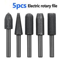 5 vnt. rotacinių dildžių rinkinys, plieninė dildė, 6 mm kotas, drožimo antgalis, dvigubo pjovimo rotacinė dildė, itin kieta metalui, medžio šlifavimui
