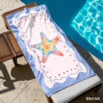 Vintage Lobster Microfiber Beach Towel, Blue White Border Bath Towel, Oversized Soft Vacation Blanket Swim Pool Holiday Gift 50x100cm