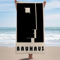 1pc Le Corbusier-Inspired Minimalist Abstract Beach Towel - Quick-Dry Soft Microfiber, Black & White Bauhaus Design for Beach 40x70cm