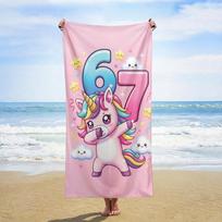 1pc Shark Unicorn Number 67 Beach Towel, Machine Washable, Ideal for Beach Vacation, Perfect Summer Holiday Best Gift 40X60CM