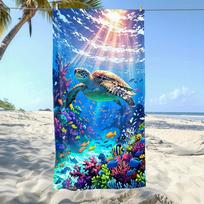 1pc Vibrant Underwater Turtle Beach Towel, Large Blanket Hand Towel, Men Women, Summer Vacation Beach Pool Use 40X60CM