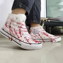 Fashion Unisex Males Graffiti Fake Blood-stained Canvas Sneakers High top Red stylish Vulcan Boots CN 35(Insole 22.5 cm