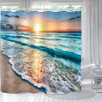 Bathroom Uses Beach Sunset 3D Shower Curtains, Luxurious Bathtub Standard Shower Curtains, Waterproof and Bright Fabric Shower C 90x180cm blue