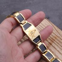 Masoniškas juodas magnetinis apyrankė vyrams Nerūdijančio plieno Anglies pluošto Sveikatos energijos apyrankė vyrams Rankos grandinėlė ID apyrankės 21.5cm brown