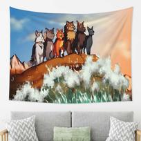Vikama Warrior Cats Clan Gobelenas Laukymė Anime Gyvūnų Grupė Sienos Pakabinamas elementas Miegamajam Darbo Kabinetui Vaikų Kambariui Dekoras Vėliava 74x94cm(29x37in)