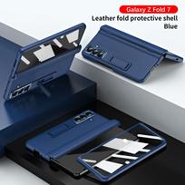 Leather Phone Case for Samsung Galaxy Z Fold 7 6 5 4 3 Fold7 Fold6 Fold5 Magnetic Hinge Stand Back Cover with Mirror Film YYC006 Galaxy Z Fold7 mėlyna