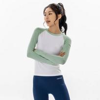 Women Raglan Color Block Seamless Geometric Jacquard Thumb Hole Long Sleeve Fitness Top Multiple Colors Available S žalia