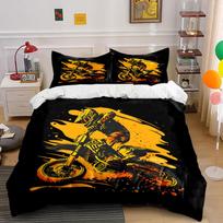 Off-Road Bike Speeding Orange Splash Art Bedding Set For Kids Luxury Gift 3Pcs Digital Print Comforter Set Soft Comfortable (as the picture,EU Twin 135X200cm&set)