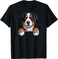 Bernese Mountain Dog Funny Peeking Pocket Berner Puppy T-Shirt S įvairiaspalvis