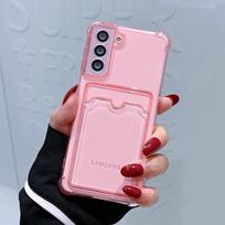 Kortelių dėklas Piniginė Skaidrus dėklas Samsung Galaxy A15 A25 A35 A55 A14 A24 A34 A54 A13 A23 A33 A53 S21 S22 S23 5G Galinis dangtelis Fundas S23 rožinė