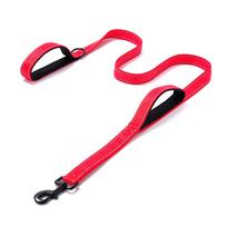 Heavy Duty Dog Leash with 2 Handles, 6foot Long, 3mm Thick Nylon, Reflective Stitching, Accessory D-ring, Dark Red, for Medium