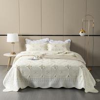 Pure Cotton Beige Embroidered Three-Piece Set: Bedspread, Bed Sheet, Quilted Blanket, Air Conditioning Blanket. 230*250cm 3-piece