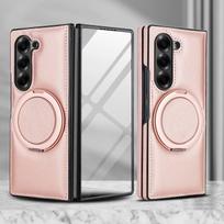 PU Leather Cases for Samsung Galaxy Z Fold 7/6/5/4/3 Built-in Screen Protector Cover Magnetic 360 Rotatable Ring Stand holder For Galaxy Z Fold 3 rožinio aukso spalvos
