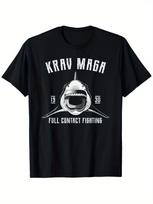 With Krav Maga shark printbreathable summer cotton round neck short sleeve Tshirt S