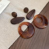 Silver needle wood resin water drop round love pendant earrings retro ethnic style stud earrings niche design earrings