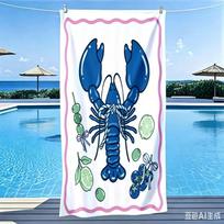 Large Coquette Lobster Beach Towel Cute Food Print Microfiber Towel for Beach Trips and Poolside 50x100cm