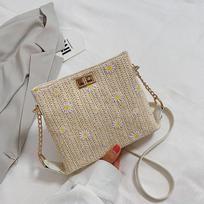 SCIONE vasarinis šiaudų austas krepšys, 2020 m. Naujas Crossbody moteriškas krepšys Vakarų stiliaus universalus grandinės audinys, vienas pečių skersinis krepšys 22cm*8cm*17cm balta
