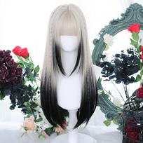 Moteriškas sintetinis Lolitos perukas Ilgi tiesūs plaukai Ombrė dviejų tonų plaukai su kirpčiukais Cosplay vakarėliui Lolitos sintetiniai perukai moterims 25.5inch gray
