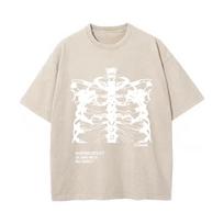 Retro Washed Vintage T-Shirt Blsack Tops Skeleton T-Shirt High Quality T Shirts Summer Oversized Short Sleeve Clothes S white