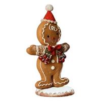 Yousheng Christmas Gingerbread Man Night Light Battery Powered Resin Cookie Man Decoration Lamp Home Office Bedroom Kids Room Holiday Party Ornament 1pc