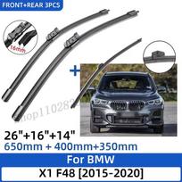 3 vnt. BMW X1 F48 2015–2020 m. 26 colių + 16 colių + 14 colių priekinių ir galinių valytuvų šluotelių, priekinio stiklo, langų pjovimo priedų, 2018 2019 2020 m. juoda