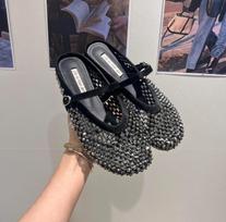 Premium sense rhinestone Mary Jane bag head half slippers women's  new summer outer slippers cool slippers 35 juoda