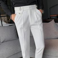 Vyriškos kostiuminės kelnės Britiško stiliaus Verslo laisvalaikio Vienspalvės Slim Fit Tiesios Elegantiškos kelnės vyrams Formalios kelnės Vyriški drabužiai 36 juoda
