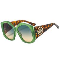 New Retro Contrasting Color Frames Oval Women Sunglasses Y2K Trendy Leaf Decoration Leopard Print Fashion Men Sun Glasses UV400 as  picture