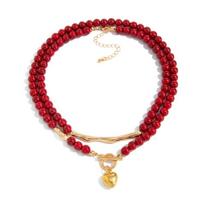Pack of 2 Unique Love Heart Pendant Chokers Red Acrylic Beads and Alloy with OT Buckles Holiday Statement Jewelry 1